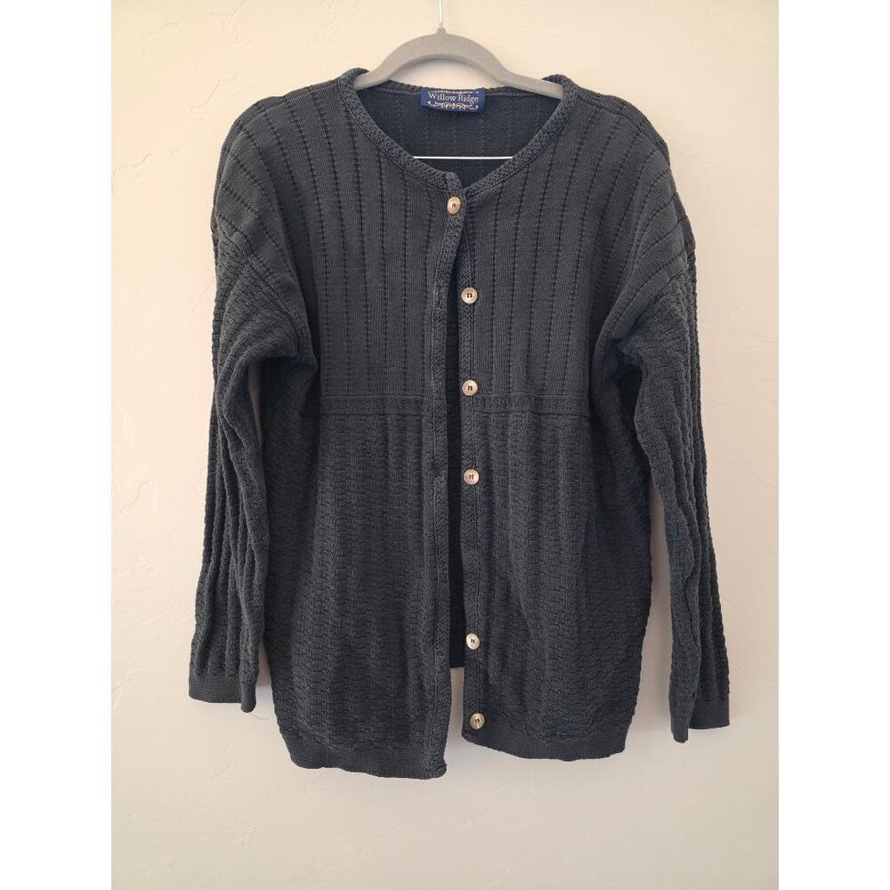 Vintage Willow Ridge USA Cotton Knit Cardigan Sweater Navy Button Front Size M